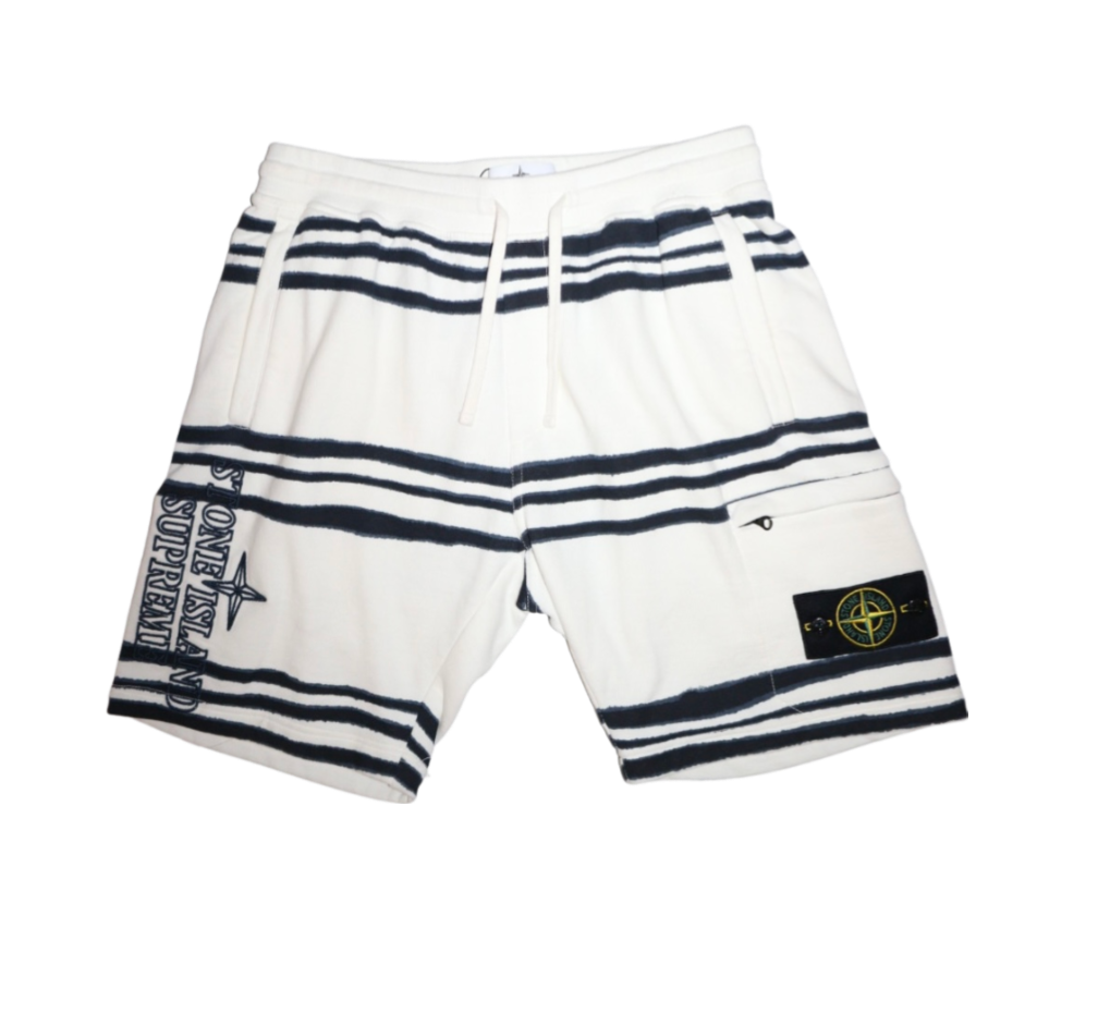 FW20 Supreme x Stone Island 'Warp Stripe' Sweatshorts White (2020